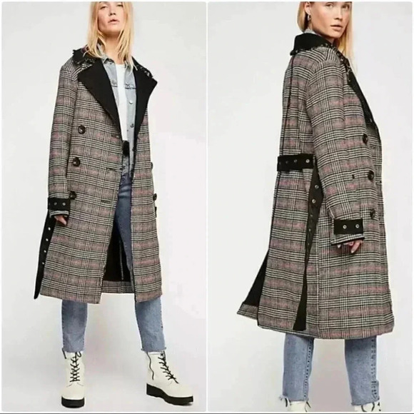 Free People Double Vision Coat Houndstooth Plaid Jacket Size XS - Picture 3 of 10
